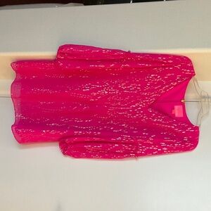 Lilly Pulitzer Hot Pink Sequin Accent Dress “  Pink Palms Fish Clip Chiffon “